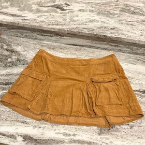 Mustard Corduroy Pleated Mini Skirt with Pockets Size XXL